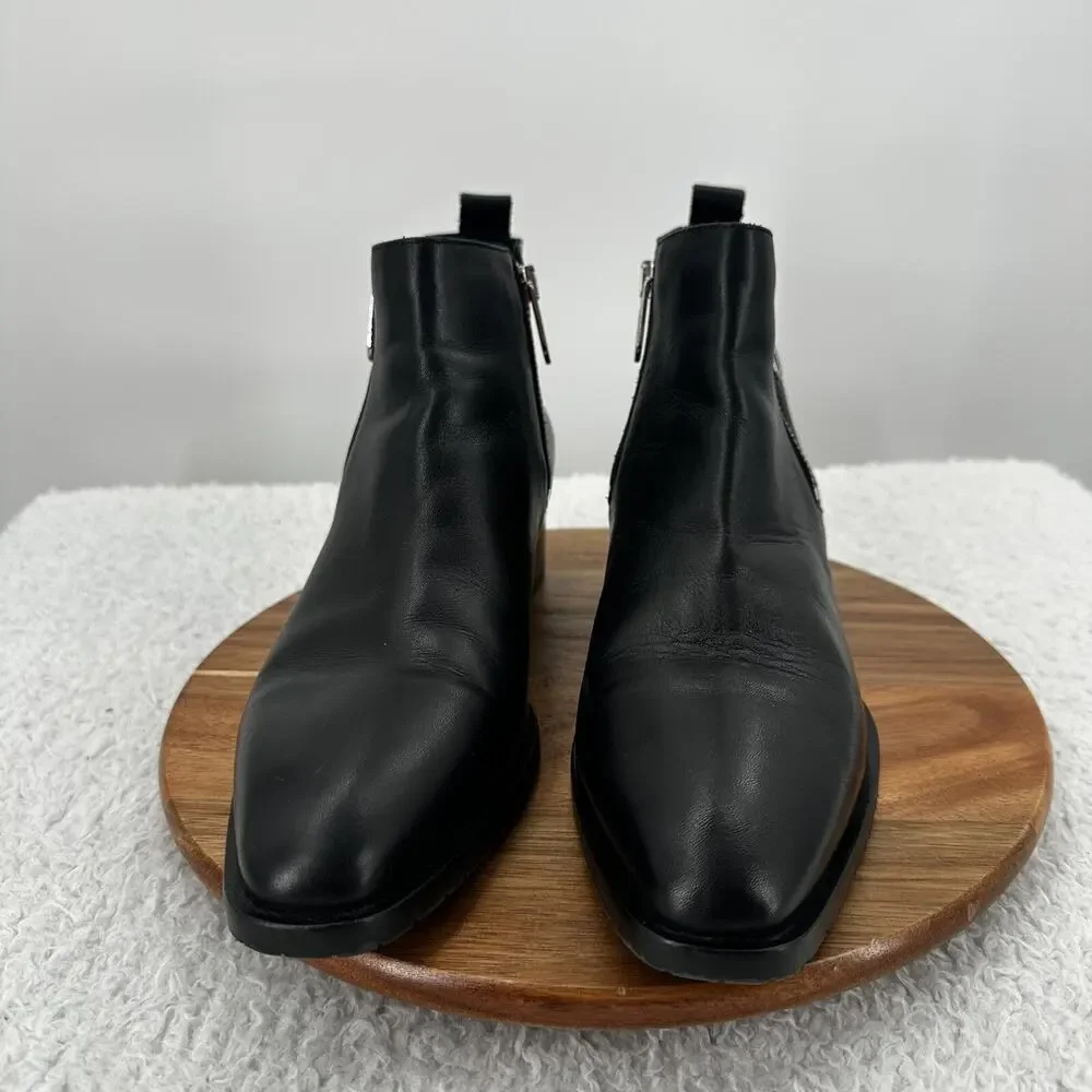 Aquatalia Boots Womens 9.5 Black Leather Fantina Weatherproof‎ Dual Zip Bootie